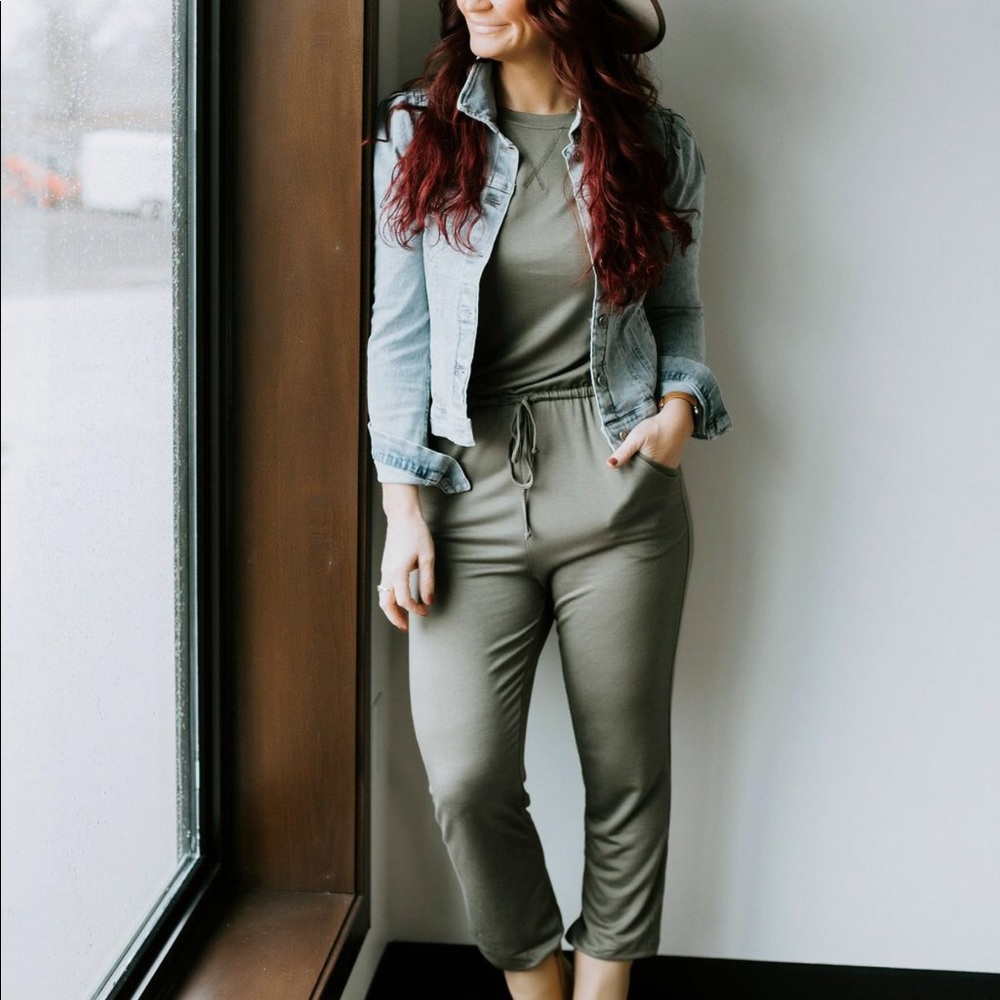 Olive Pocketed Knit Jumpsuit